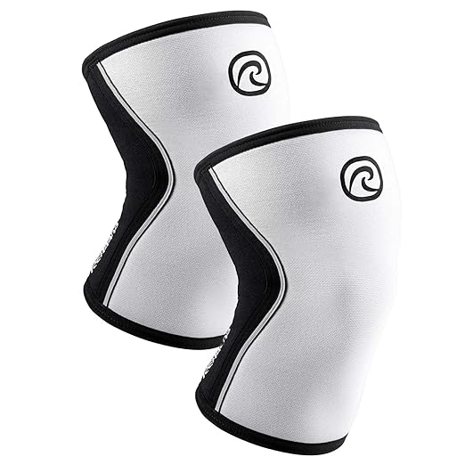 Rehband RX Knee Support for Strength Training & Fitness - 7mm Neoprene Knee Sleeve, Flexible & Non-Slip, Knee Sleeve for Men & Women, Colour:White - 1 Pair, Size:X-Large