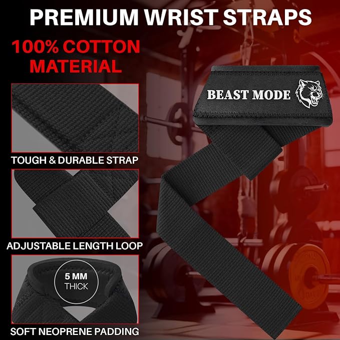 TECEUM Lifting Straps for Weightlifting Gym Strength Training - Wrist Straps with Neoprene Padded Cotton - Men & Women – Ideal for Powerlifting, Bodybuilding & Deadlifts