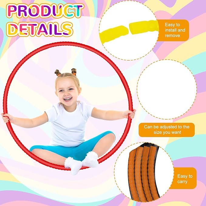 Sratte 12 Pcs Toy Hoop for Kid Detachable Adjustable Toy Hoop Colored Exercise Ring Plastic Circle for Kid Teen Gymnastics Equipment Require Self Assembly(28 Inch,Warm Colors)