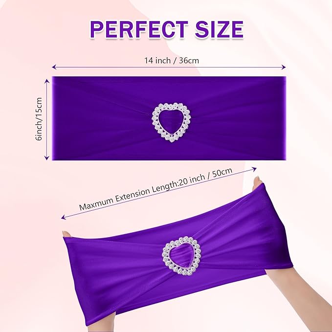 Howhic Pack of 60 Spandex Chair Sashes Bows Stretch Cover Band with Buckle Slider Universal Elastic Chair Ties for Wedding Banquet Party Event Decoration (Purple)