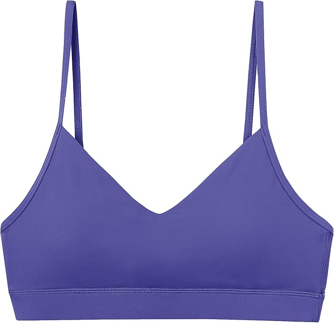 Oalka V Neck Sports Bra for Women Adjustable Padded Thin Straps Wireless Yoga Bras
