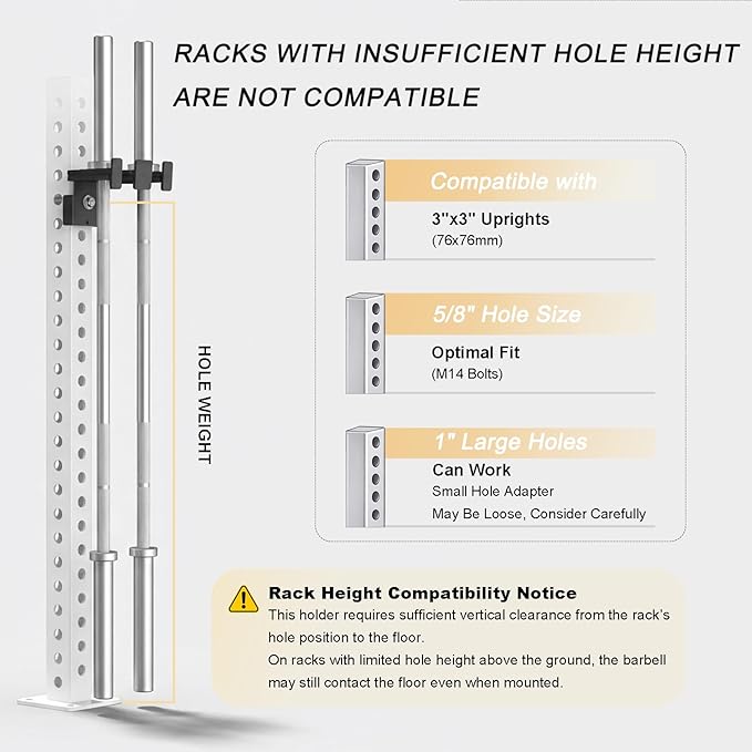 Rack-Mounted Olympic Barbell Holder for 2x2 & 2x3 Power Racks, No Drilling Required – Heavy-Duty Steel Storage with Protective Padding, Space-Saving Gym Equipment