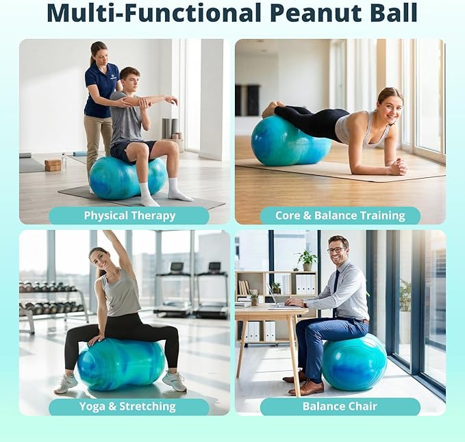 18’’/20’’ Peanut Ball for Kids & Adults, Anti-Burst Exercise Ball for Autism Sensory Training, Pregnancy & Physical Therapy, Yoga Balance Ball Chair for Fitness.