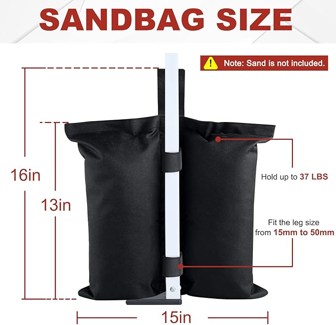 ABCCANOPY Canopy Weights 120 LBS Gazebo Tent Sand Bags,4-Pack Black (Without Sand)