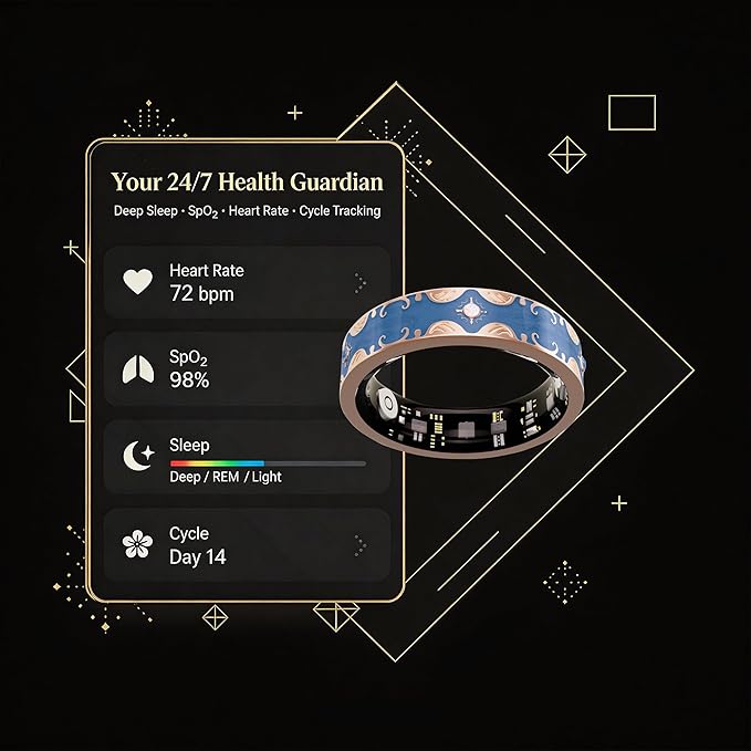 Smart Ring for Women Gift, Fitness & Vital Signs Monitoring, Sleep Tracker/Remote Photography/No Subscription(Blue,7#)
