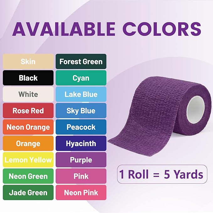 18 Pack Self-Adherent Cohesive Wrap Bandages, Elastic Self Adhesive Tapes, Breathable Cohesive Bandage Tape, 2 Inch Wide Purple Elastic Sports Tape for Athletic Support on Wrist Ankle and Knee