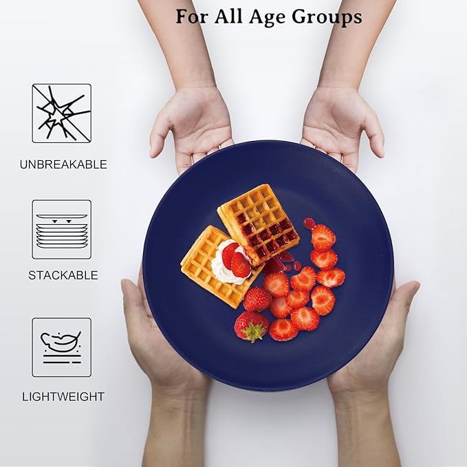 Wrova Wheat Straw Dinner Plates 9 Inch Unbreakable Set of 8 - Dishwasher & Microwave Safe Plastic Plates Reusable - Lightweight Plates for Kitchen,Camping,Apartment,Dorm,RV,Party - Ocean Series