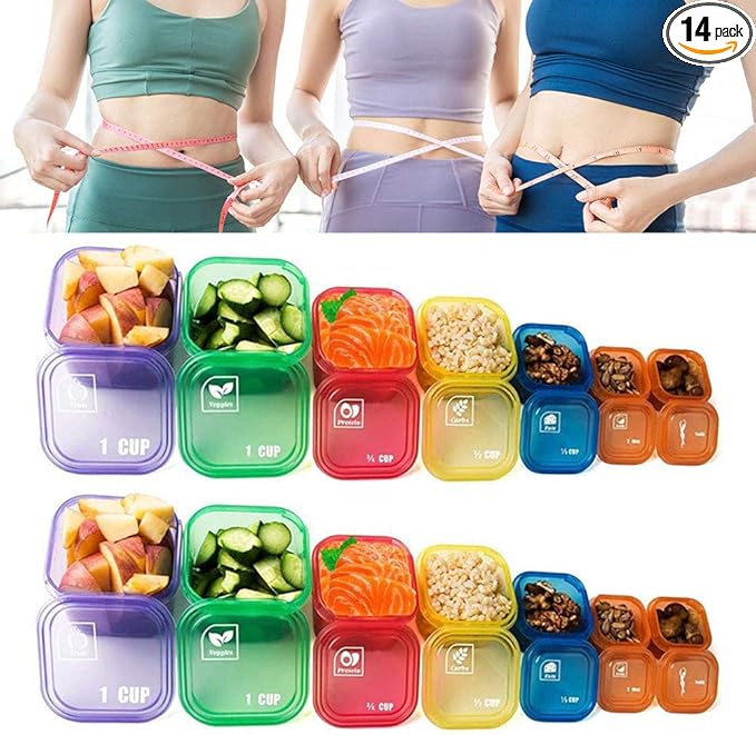 14pcs Portion Control Containers, Color & Icon Coded Meal Prep Kit for Weight Loss & Balanced Diet, Perfect for Fitness, Meal Prep, Work & Travel