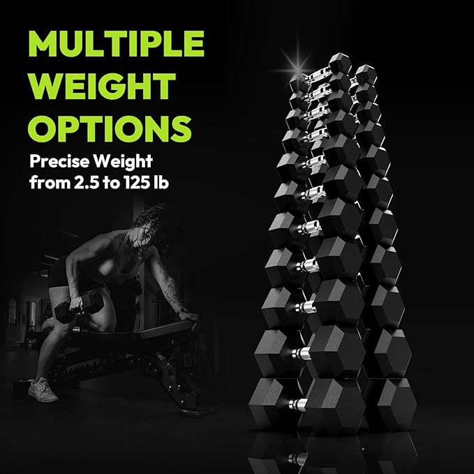 Hex Dumbbell Set, 2.5-65 lb Rubber Encased Exercise & Fitness Dumbbells, Weights Dumbbells Set of 2, Hand Weight for Strength Training