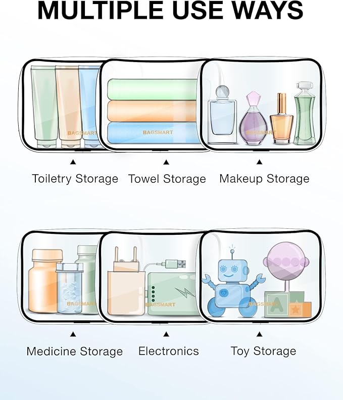 BAGSMART Clear Toiletry Bag, 2 Pack TSA Approved Travel Toiletry Bag Carry on Travel Accessories Bag Airport Airline Quart Size Bags Water Repellent Makeup Cosmetic Bag for Women (White-2pcs)