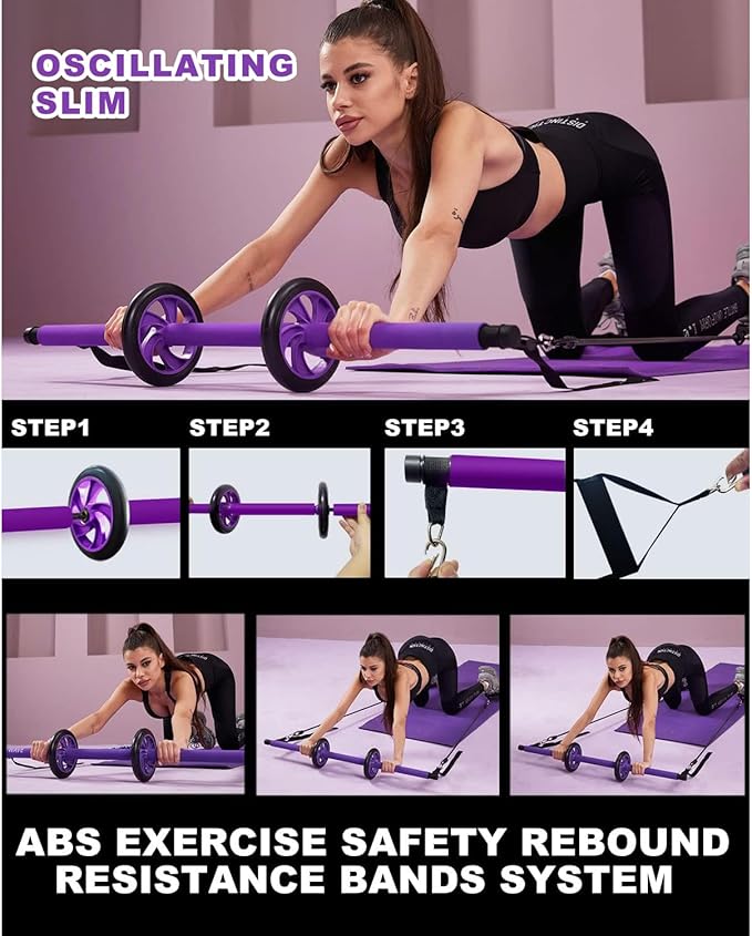 Pilates bar kit Multiple Fitness bar with Resistance Bands, Ab Rollers.Core Strength Training Equipment. Squat Machine for Men and Women.Portable Home Gym Pilates bar kit for Full Body Training Women
