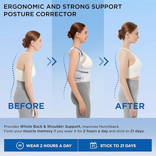 Vicorrect Posture Corrector for Women and Men: Back Support Brace Relieve Upper Back Shoulders Pain (Gray, Medium)