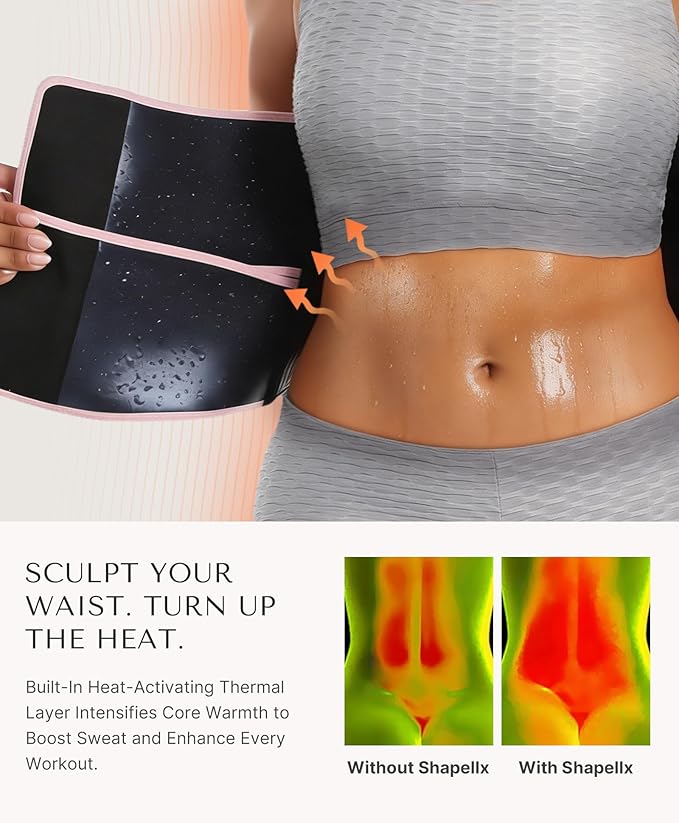 SHAPELLX Sauna Waist Trainer Women Tummy Control Waist Trimmer Cincher Ab Belt with Triple Wrap Sauna Suit for Workout
