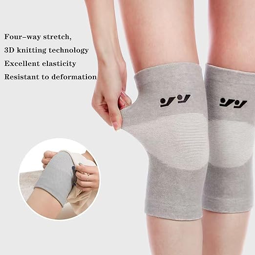 Bamboo Knee Compression Sleeve - Bamboo Knee Sleeves for Men Women - Anti-Slip Compression Knee Sleeve - Elastic Sport Warm Knee Brace (Gray, Medium)