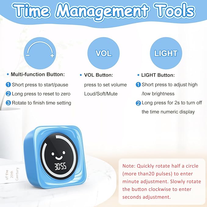 Visual Timer for Kids, 99 Minute Digital Cute Kids Visual Timer Classroom Timer for Homeschool Supplies Study Teaching Time Management Tool Countdown Timer, Blue 2Pack