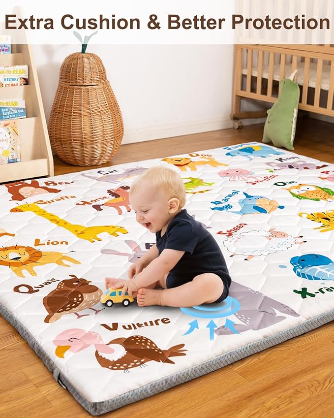 Foam Baby Play Mat 71x59, Removable and Machine Washable Cover, Thicken Cushioning Playmat and Perfect for Playpen, Non-Slip Bottom, Easy to Clean for Infants, Toddlers & Babies(Animal)