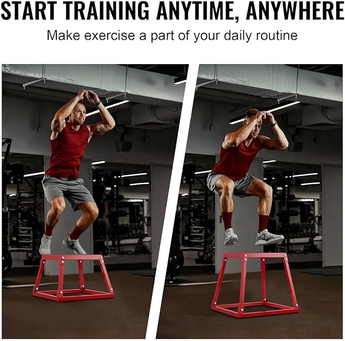 18 Inch Plyo Box - Steel Jump Box for Fitness, Agility Training - Heavy Duty Platform for Home Gym - Step Up Box - Conditioning Strength Workout - Red