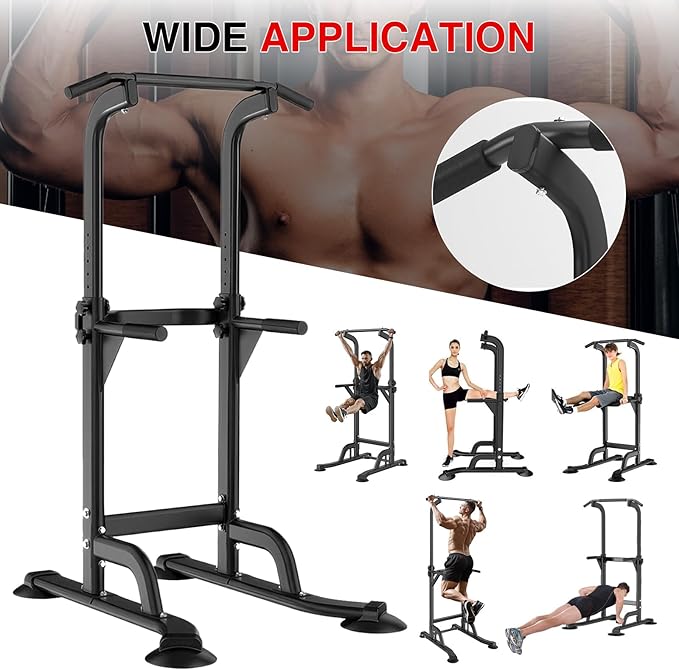 Power Tower Pull Up Bar and Dip Station for Home Gym, Adjustable Pull Up Bar with 300 Lbs Capacity, Free Standing Chin Up Bar for Strength Training, Men Women Teens