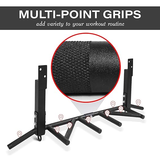 Yes4All Heavy Duty Wall Mounted Pull Up Bar – Multi-Grip Ceiling/Joist Mount Chin-Up Bar for Home Gym Strength Training, 300 lb Capacity, 5 Grip, Steel, Joist Mount, Black