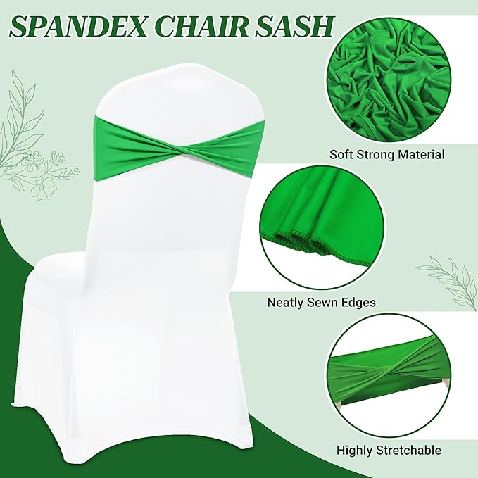 MDS Pack of 250 Spandex Chair Sashes Bows Elastic Stretch Dining Chair Bands Ties Without Slider Buckle Universal fits for Wedding Baby Shower Birthday Party Banquet Event Decoration - Light Green