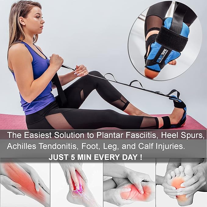 Bundle Resistance Bands Set of 5 & Foot Leg Stretcher for Physical Therapy, Professional Elastic Band. Perfect for Plantar Fasciitis Home Exercise, Workout, Strength Training, Yoga, Pilates, Rehab Leg