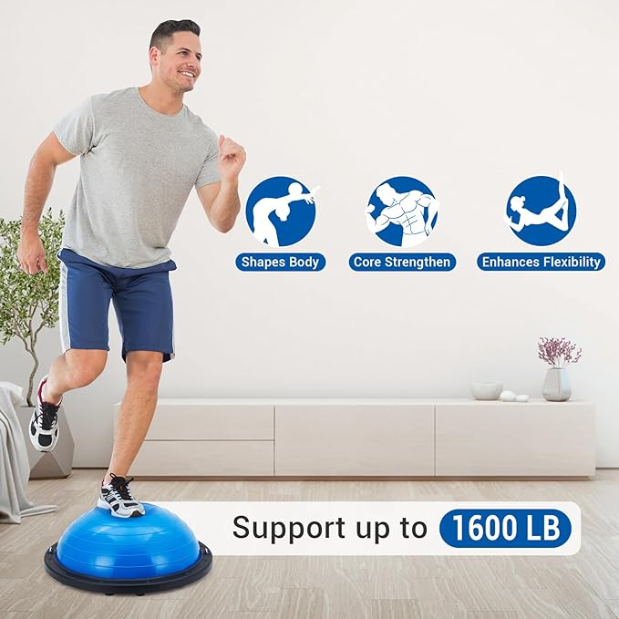 Half Balance Ball Trainer Textured Non-Slip Base for Unshakeable Stability, Includes 2 Resistance Bands + Pump & Bonus Ball - Ultimate Home Gym & Therapy Powerhouse for Every Athlete