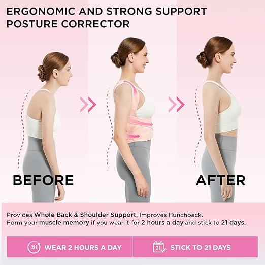 Vicorrect Posture Corrector for Women and Men: Back Support Brace Relieve Upper Back Shoulders Pain (Pink, Small)