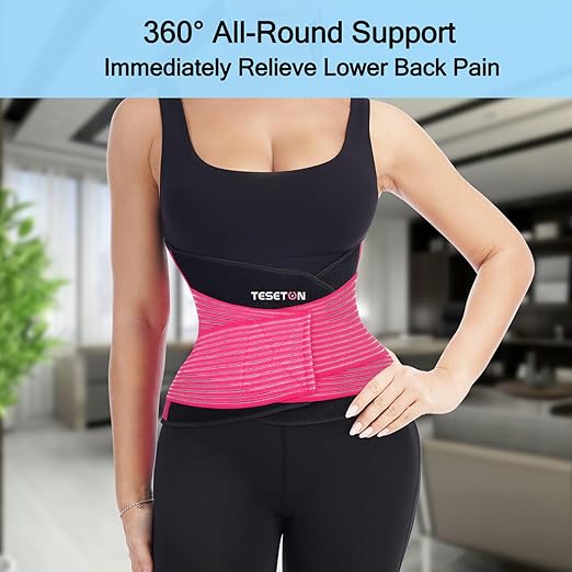 TESETON Back Support Brace Belt for Men & Women, Breathable Lumbar Support Belt, scoliosis back brace, Waist Relax Lower Back Pain & Sciatica Pain Relief with 8 reinforced Bones 02 Pink-XXL