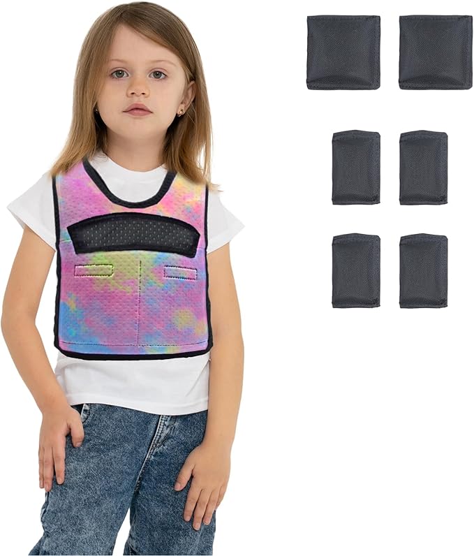 Compression Vest for Kids-Rainbow, Weighted Vest for Kids Including 6 Removable Weights, (Medium, Ages 5 to 9)