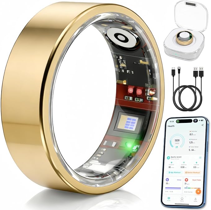 Smart Ring Health & Fitness Tracker for Men & Women – Sleep, Heart Rate & SpO₂ Monitoring, Stress & Activity Tracking, Women’s Health Support, 180+ Sports Modes, IP68 Waterproof, No Subscription Fee