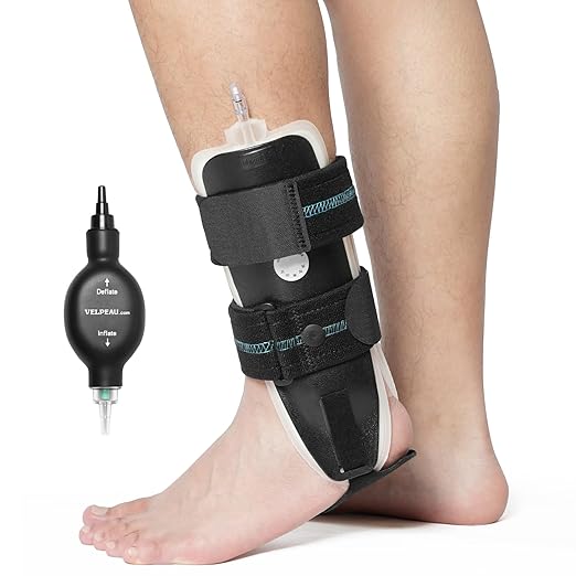 Velpeau Air Gel Foam Ankle Stabilizer Support Brace for Sprained Ankle, Ligament Injury, Tendonitis, Adjustable Rigid Stirrup Ankle Splint for Women and Men (Inflatable Version, Large, Left Foot)