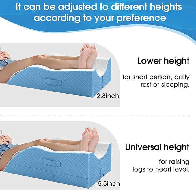 TranquilRelax Elevation Pillows for Leg After Surgery, Memory Foam Adjustable Wedge Pillow for Injury or Rest, Ankle Pillow for Sleeping Blood Circulation Light Blue/Double Leg