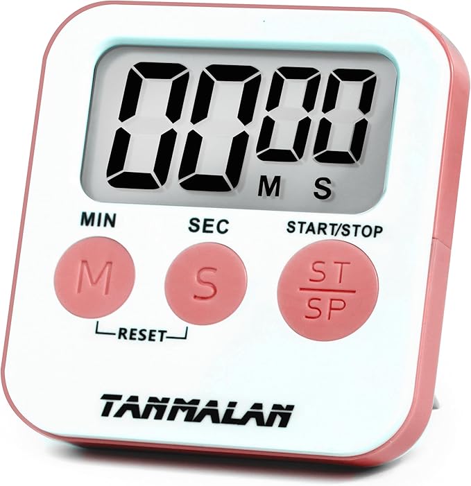Tanmalan Kitchen Timer for Cooking Loud Alarm, Large Display, Auto Memory Loud Alarm, Large Display,Big Button，for Kids for Teacher Classroom Must Haves,Count Down-up,Easy to use (Pink)