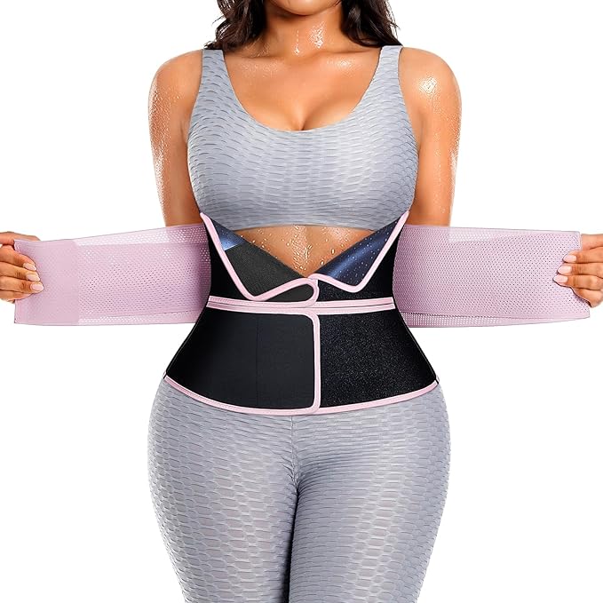 SHAPELLX Sauna Waist Trainer Women Tummy Control Waist Trimmer Cincher Ab Belt with Triple Wrap Sauna Suit for Workout