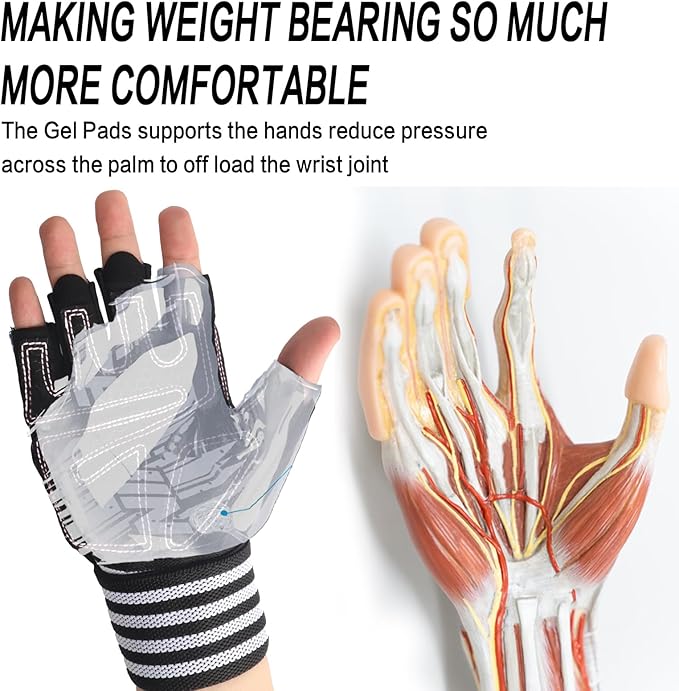 Weight Lifting Gloves for Women Gym Workout with Wrist Support,Padded Half Finger Gloves for Fitness Exercise