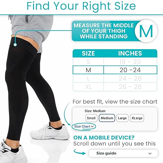 Vive Full Leg Compression Sleeves for Men & Women (Pair) - Knee, Calf, & Thigh Support Brace Wrap for Basketball, Football, Wrestling - Footless Long Running Accessories for Shin Splints (Medium)