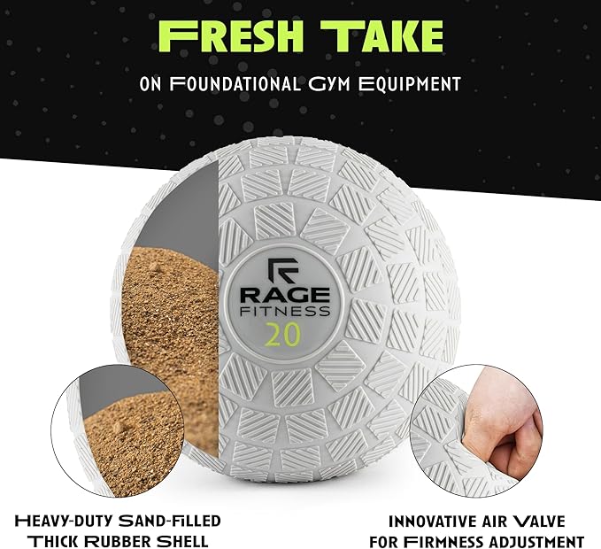 Rage Fitness Slam Ball,10, 15, 20lb Medicine Balls, Tread Texture For Firm Grip, Full Body Workout Dynamic Weighted Balls for Exercise, Smash Balls for Strength, Conditioning, Cardio and Core Workouts