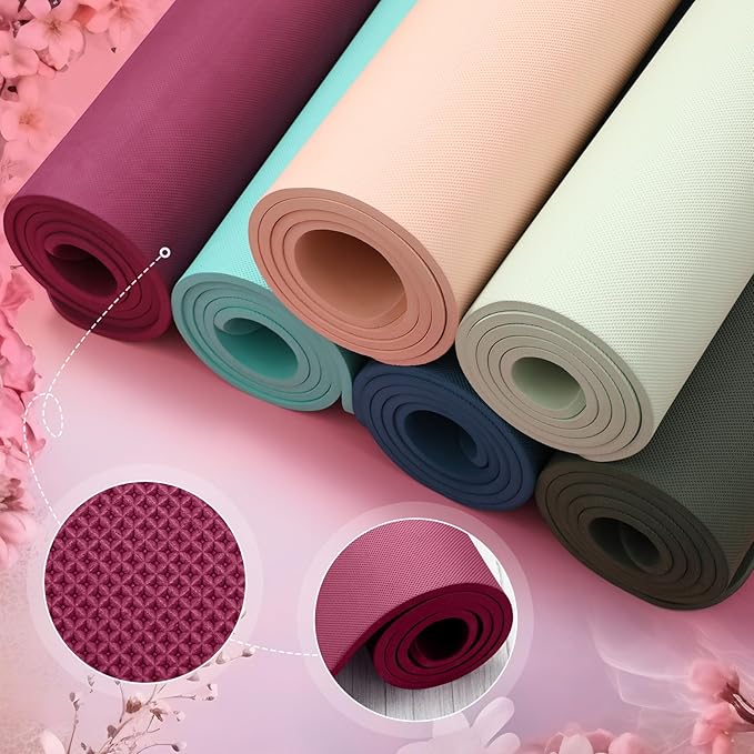 Timgle 6 Pcs 10mm Thick Yoga Mat Bulk 68 x 24 Inches Anti-slip Tear-resistant Exercise Mat Adult Gym Mats for Fitness, Stretching, Workout and Studio, Outdoor Yoga, Pilates