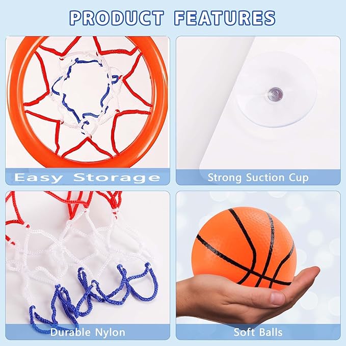 Cyfie Bath Toys for Toddlers - Bathtub Basketball Hoop Set with 4 Balls for Kids Ages 3-8 - Suction Cup Shower Toy for Boys and Girls