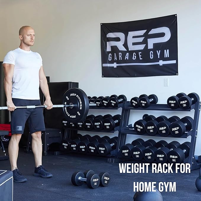 Rep Fitness Dumbbell Rack, 3-Tier, Fits 5-50 lb Sets, Metallic Black