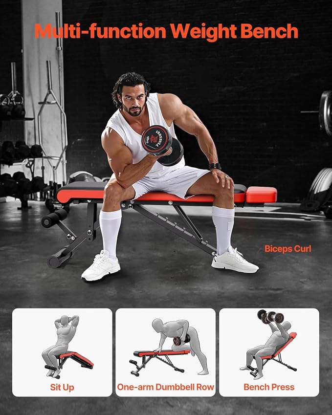 VEVOR Weight Bench, 800lbs/660lbs Adjustable Weight Bench Press for Full Body Workout, Exercise Sit-up Bench for Home Gym Strength Training, Multiple Functions, Fast Adjustment