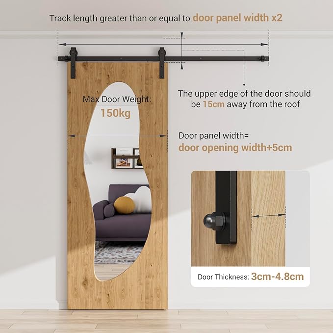 CCJH 5FT Sliding Barn Door Hardware Kit Heavy Duty for Max 31'' Wide Single Wooden Door
