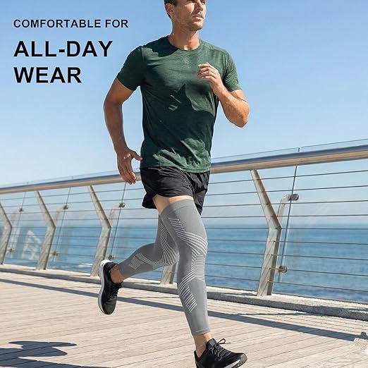NuCamper Full Leg Compression Sleeves for Men and Women,2 Pack Legs Sleeves Long Knee Brace Support for Running, Basketball, Cycling, Workout, Sports - Gray,XL