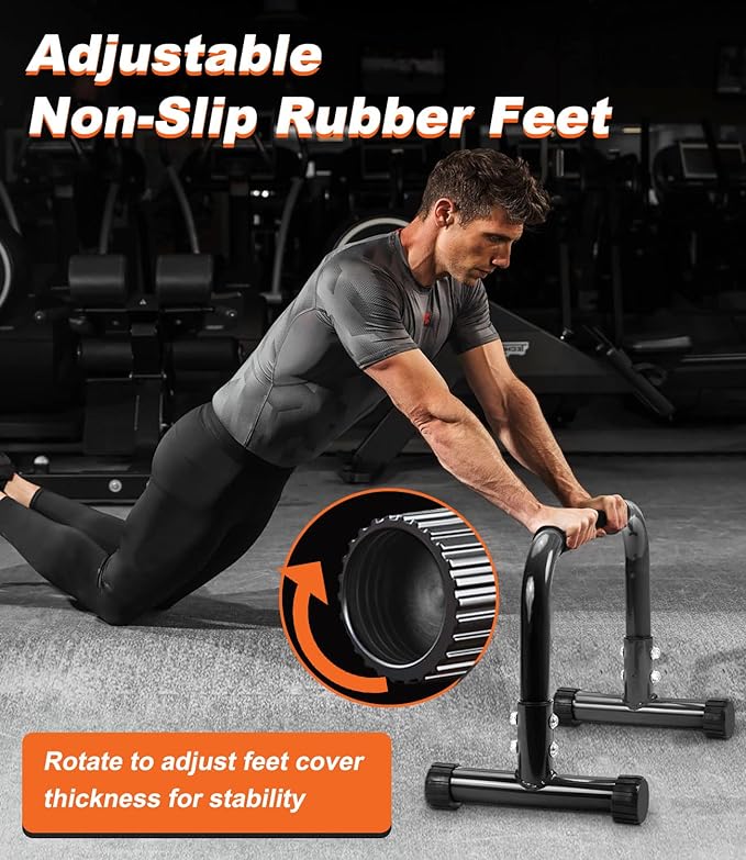 TABEKE Push Up Bar, 12" High Parallettes Bars & Dip Bar With Full-Cover Foam Handles, No Wobbling Calisthenics Equipment For Handstand, L-Sit, Gymnastics, Strength Training Home Gym