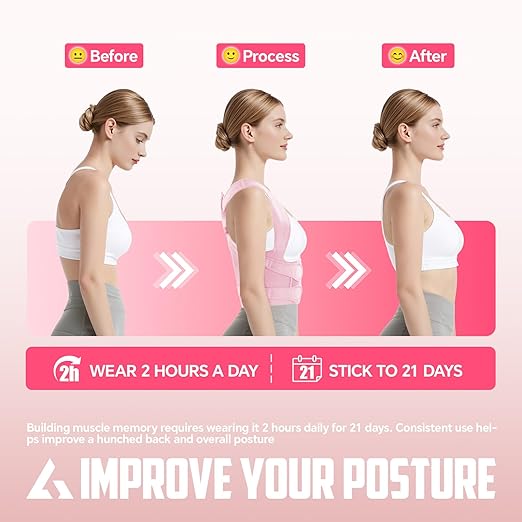 Back Brace Posture Corrector for Women and Men, Full Back Support Straps Straightener, Hunchback Improve Posture-Shoulder, Lumbar and Upper Lower Back Pain Relief (Pink, M)