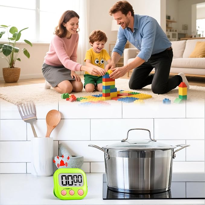 Timer for Kids Teachers Digital Kitchen Timers for Cooking Large Magnetic Classroom Timer 4Pack-Blue Green
