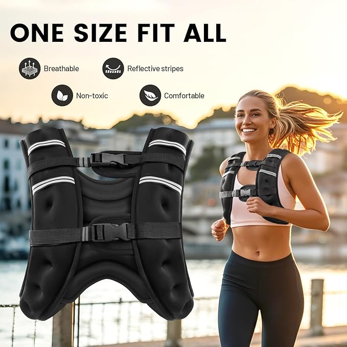 Weighted Vest Woman Men,8lb/10lb/12lb/16lb/20Lb Weight Vest w/Reflective Stripe， Bust Adjustable Running Vest for Workout Strength Training Walking