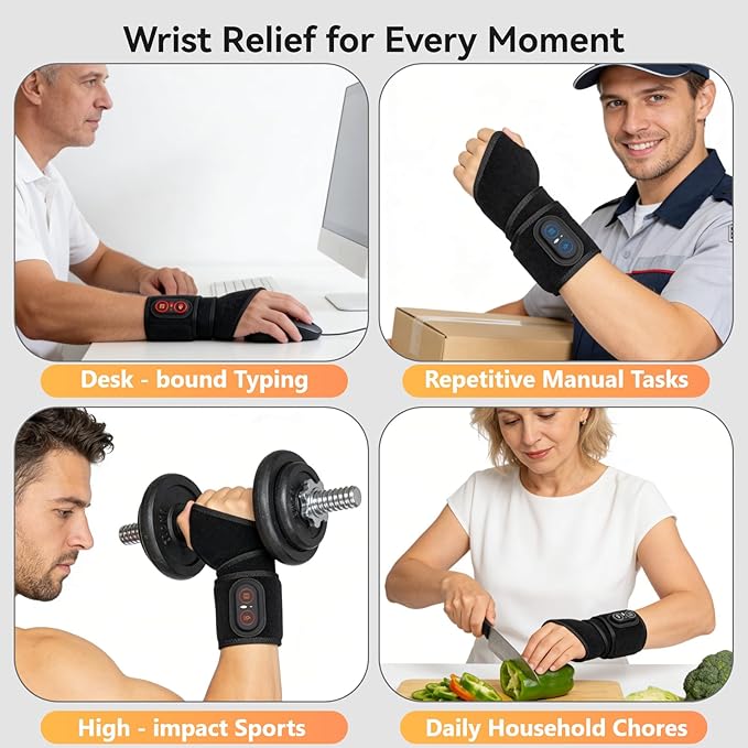 Yabuu Cordless Wrist Hand Heating Pad Massage for Carpal Tunnel With 3000mAh Battery,Hand Arthritis,Wrist Pain Relief,Heat Wrap Pad,Vibration and Adjustable Heat Settings Hot Therapy Gifts for Mom/Dad