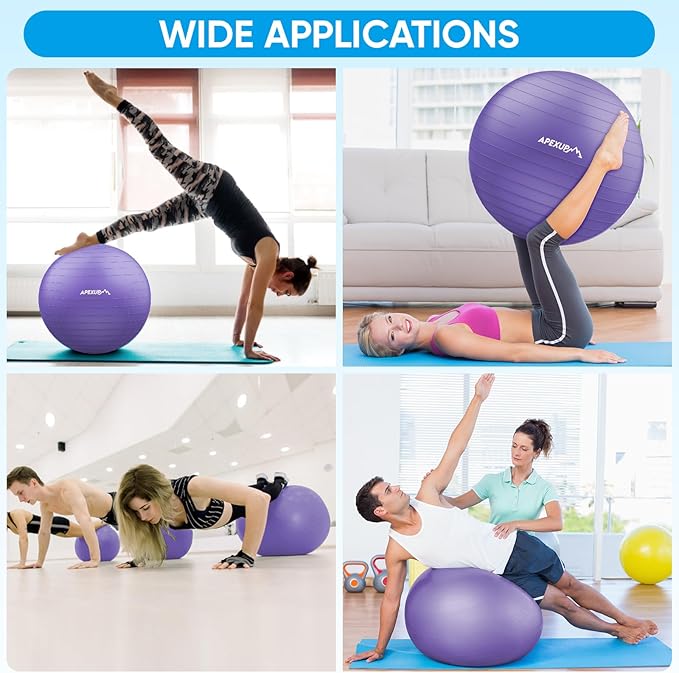 APEXUP Yoga Ball Exercise Ball Anti Slip Heavy Duty for Fitness, Balance & Core Workout, Balance Training, Pregnancy & Physical Therapy, 5 Sizes