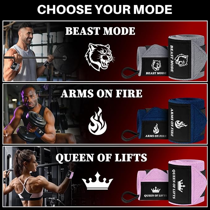 TECEUM Weightlifting Wrist Wraps with Thumb Loop – Pink – Beast Mode – 12 inch – Heavy-Duty Workout Wrist Support & Protection – Ideal for Powerlifting, Strength Training, Bodybuilding
